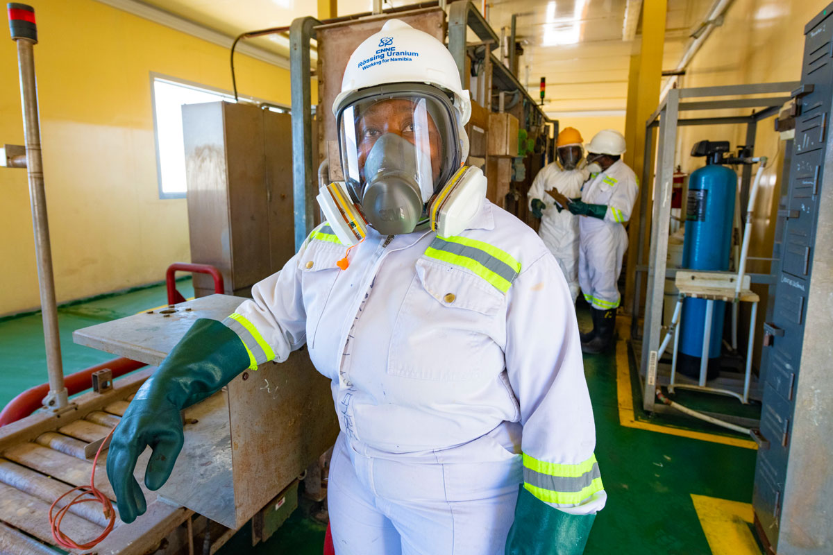 Worker in safety ppe at Rossing Uranium Mine