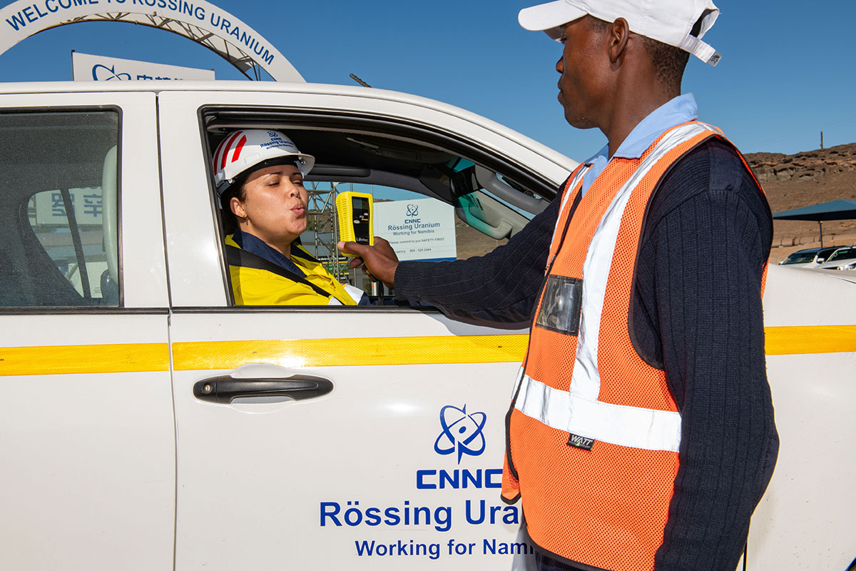 health and safety at Rossing Uranium showing a breathalyzer